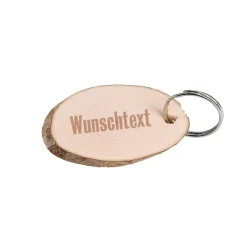 Schlüsselanhänger mit Holzscheibe und Ihrem Wunschtext