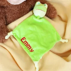 Schmusetuch mit Namen bestickt Frosch