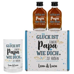 Schnaps Geschenkset für den besten Papa mit Box, Likör und Schnapsglas