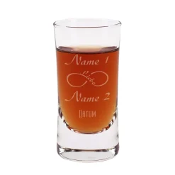 Schnapsglas zur Hochzeit mit Gravur unendliche Liebe, Namen und Datum