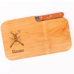 Schneidebrett für Jäger mit Messer und Gravur des Namen