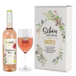 Schön, war es mit dir - Weingeschenkset zum Abschied mit Biorebe Wein, Glas und Geschenkbox