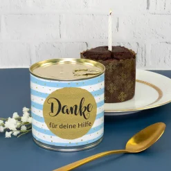 Schoko Brownie in der Dose als Dankeschön Geschenk mit Wunschtext personalisiert in Bäckerqualität
