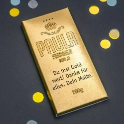 Schokolade in Goldbarren-Optik mit Name und Wunschtext, 100g