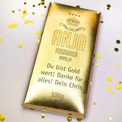 Schokolade in Goldbarren-Optik mit Name und Wunschtext, 100g