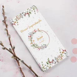 Schokoladentafel zur Jugendweihe mit Wildblumenmotiv, Name und Datum