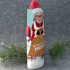 Schokoladen Weihnachtsfrau mit Ihrem Gesicht und Wunschtext, 200 g