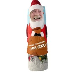 Schokoladen Weihnachtsmann mit Ihrem Gesicht und Wunschtext, 200 g