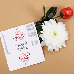 Schokorose mit Namensaufdruck und Herzmotiv