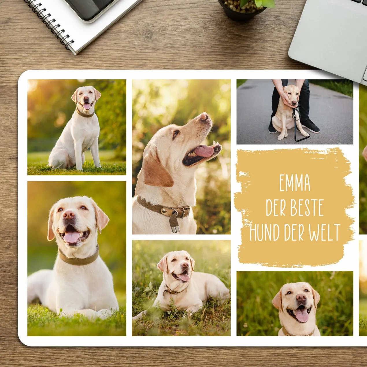 Schreibtischunterlage personalisiert mit 10 Fotos & Wunschtext | XXL Mousepad