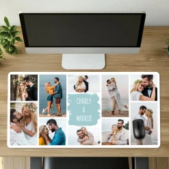 Schreibtischunterlage personalisiert mit 10 Fotos & Wunschtext | XXL Mousepad