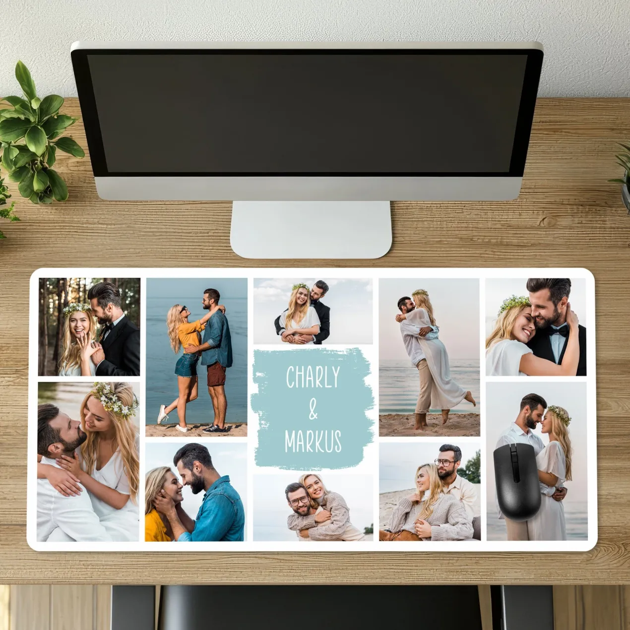 Schreibtischunterlage personalisiert mit 10 Fotos & Wunschtext | XXL Mousepad