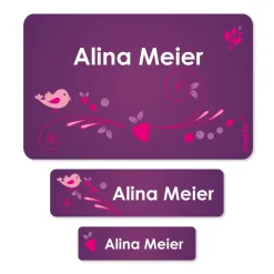 Schulaufkleber im Set mit floralem Motiv in violett