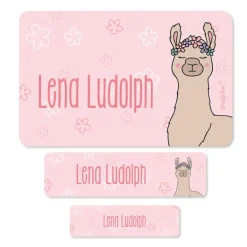 Schulaufkleber mit Lama und Name