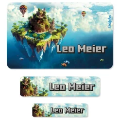 Schulaufkleber Pixel-Art mit Insel und Name (100 Stück)