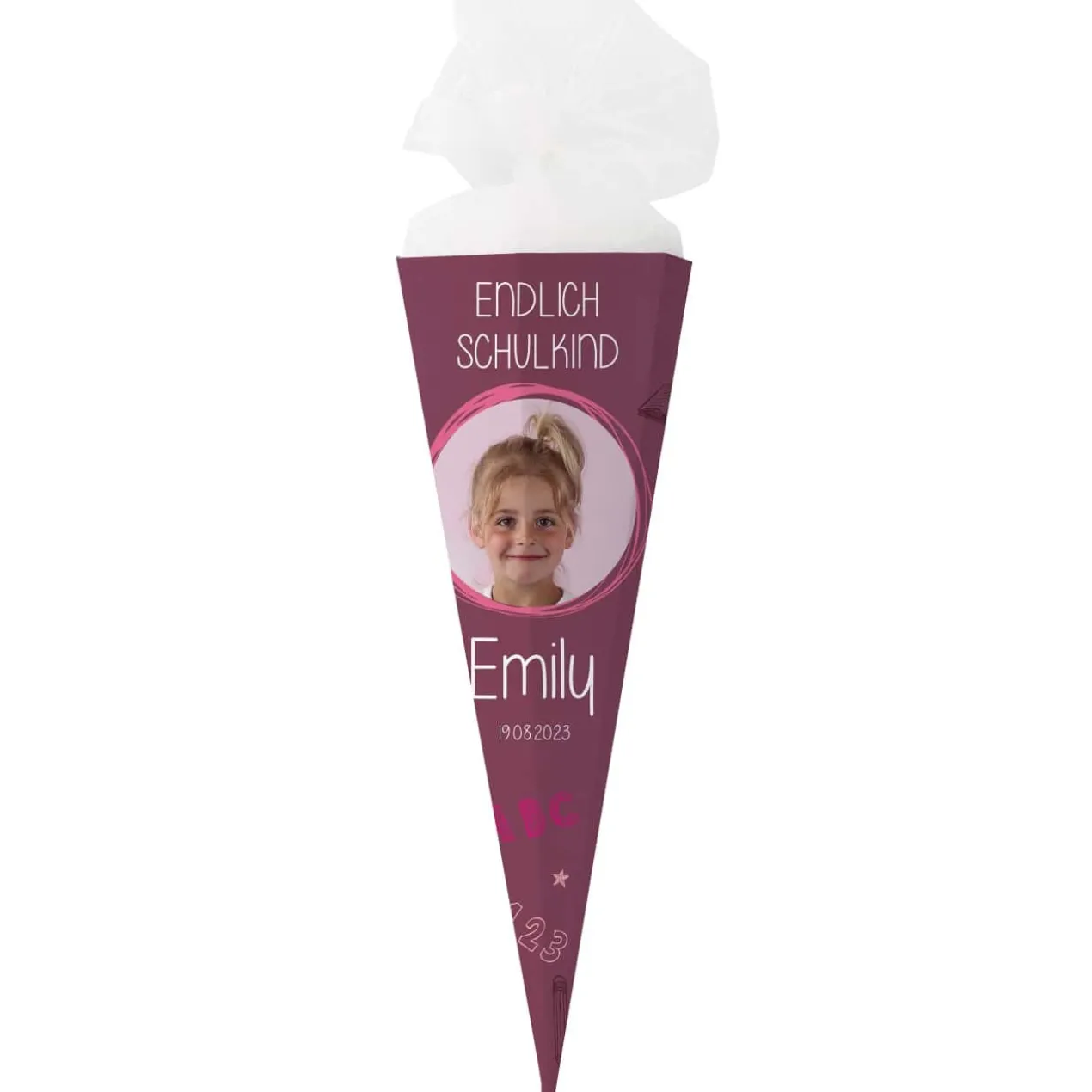 Schultüte in Tafeloptik mit Foto und Name