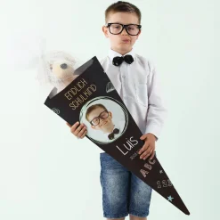 Schultüte in Tafeloptik mit Foto und Name
