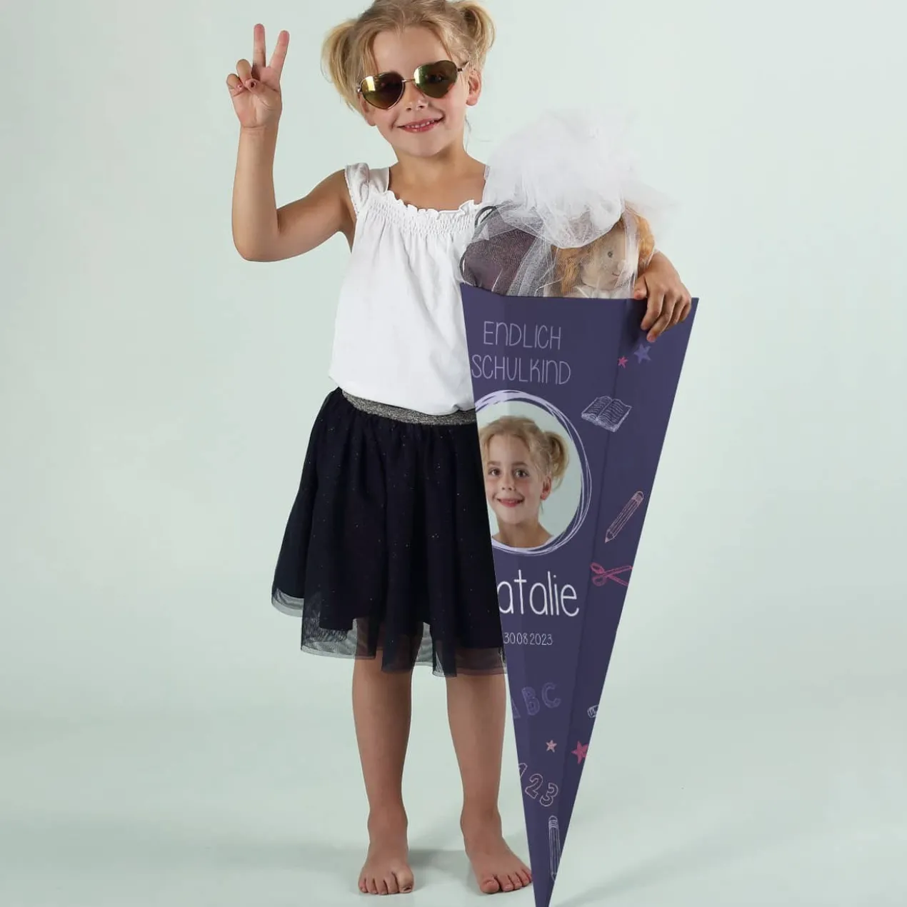 Schultüte in Tafeloptik mit Foto und Name