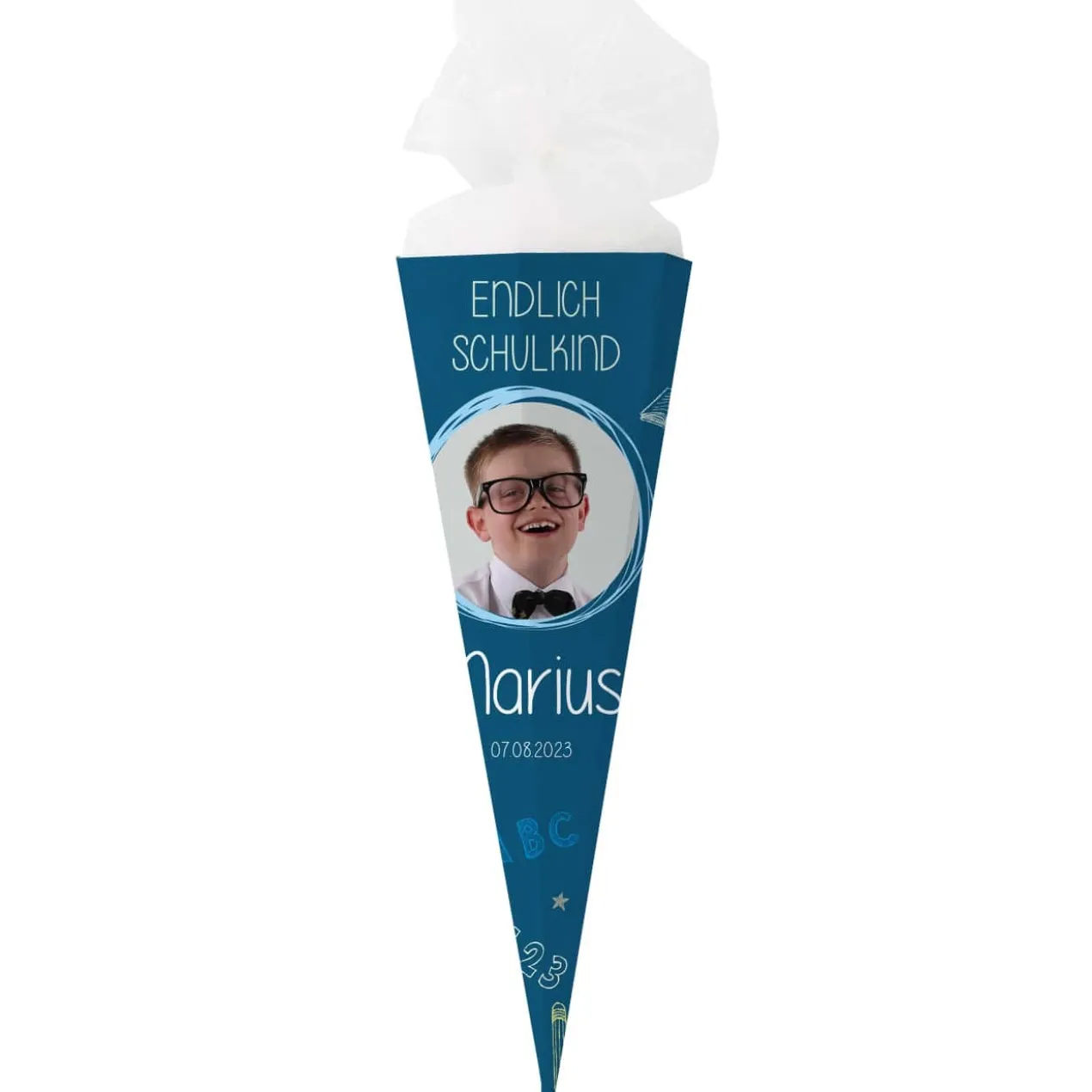 Schultüte in Tafeloptik mit Foto und Name