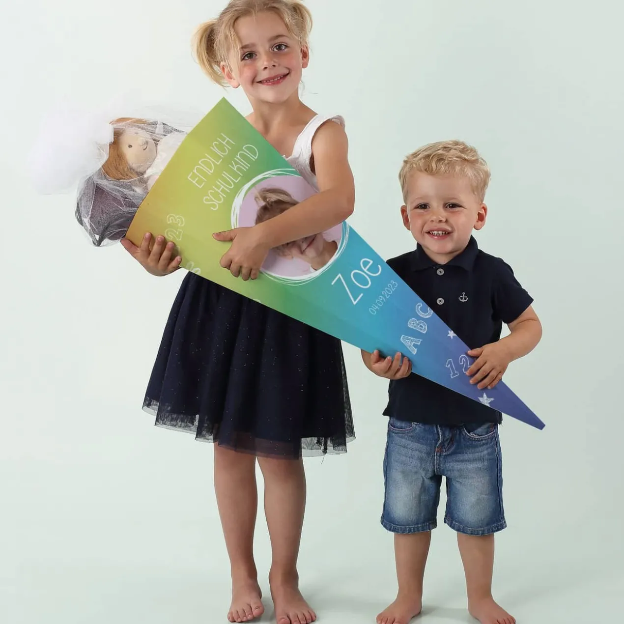 Schultüte in Tafeloptik mit Foto und Name