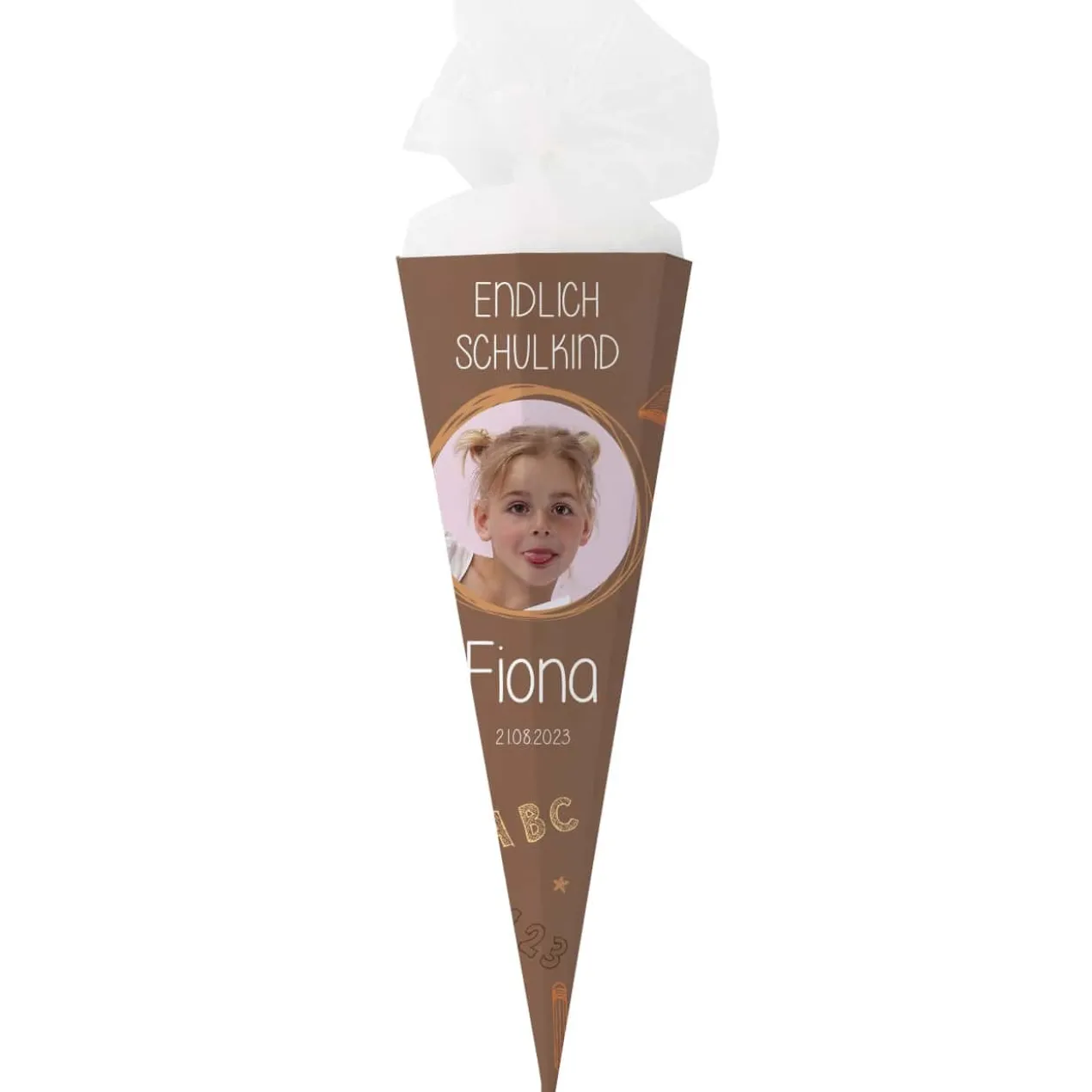 Schultüte in Tafeloptik mit Foto und Name