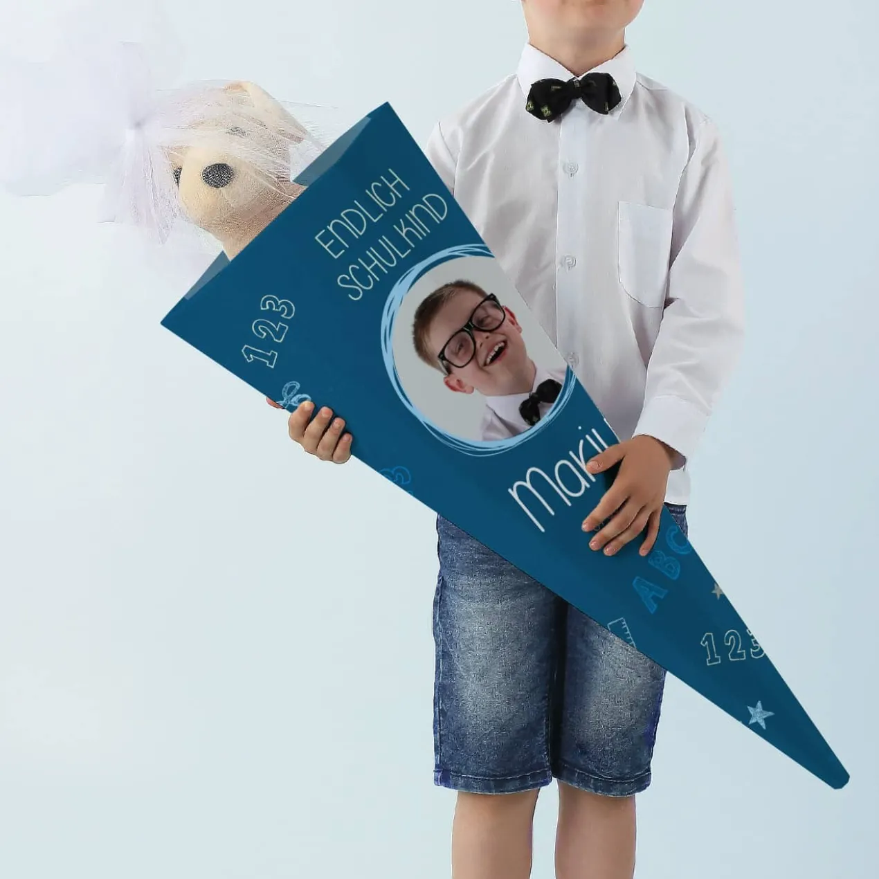 Schultüte in Tafeloptik mit Foto und Name