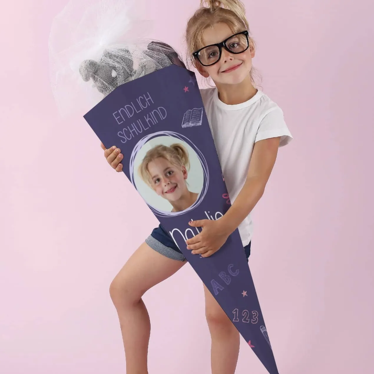 Schultüte in Tafeloptik mit Foto und Name