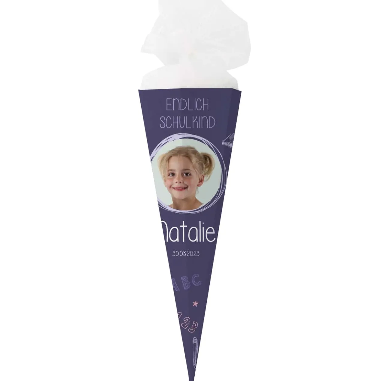 Schultüte in Tafeloptik mit Foto und Name