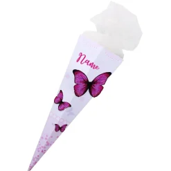 Schultüte mit 3D Schmetterlingen und Name
