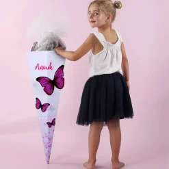 Schultüte mit 3D Schmetterlingen und Name
