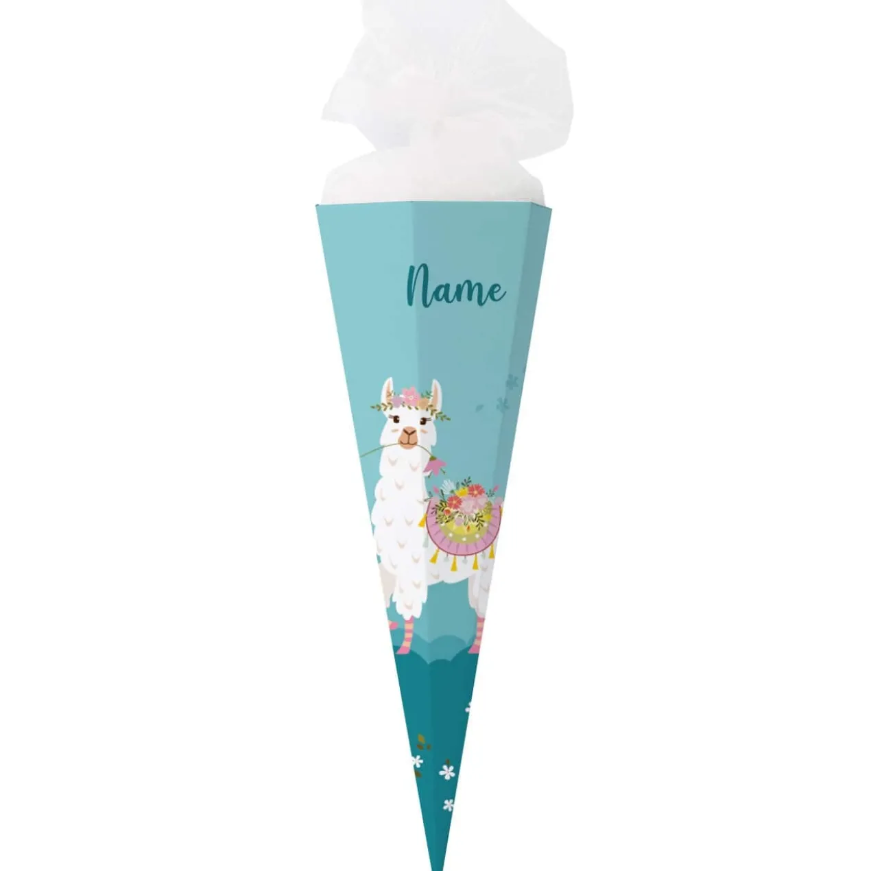 Schultüte mit Lama, Blumen und Name