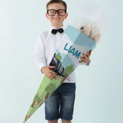Schultüte XL mit Zug Motiv personalisiert mit Name | Retro Dampflok | 80cm