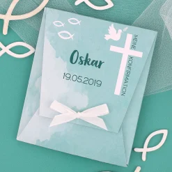 Schutzengel Armband zur Konfirmation in personalisierter Verpackung | Lila oder Türkis