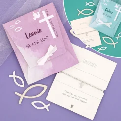 Schutzengel Armband zur Konfirmation in personalisierter Verpackung | Lila oder Türkis