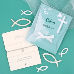 Schutzengel Armband zur Konfirmation in personalisierter Verpackung | Lila oder Türkis