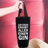 Schwarzer Flaschenbeutel mit GIN Spruch bedruckt