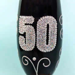 Schwarzes Sektglas mit Glitzerzahl für runde Geburtstage & Jubiläum
