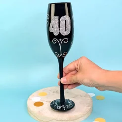 Schwarzes Sektglas mit Glitzerzahl für runde Geburtstage & Jubiläum