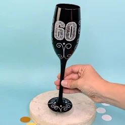 Schwarzes Sektglas mit Glitzerzahl für runde Geburtstage & Jubiläum