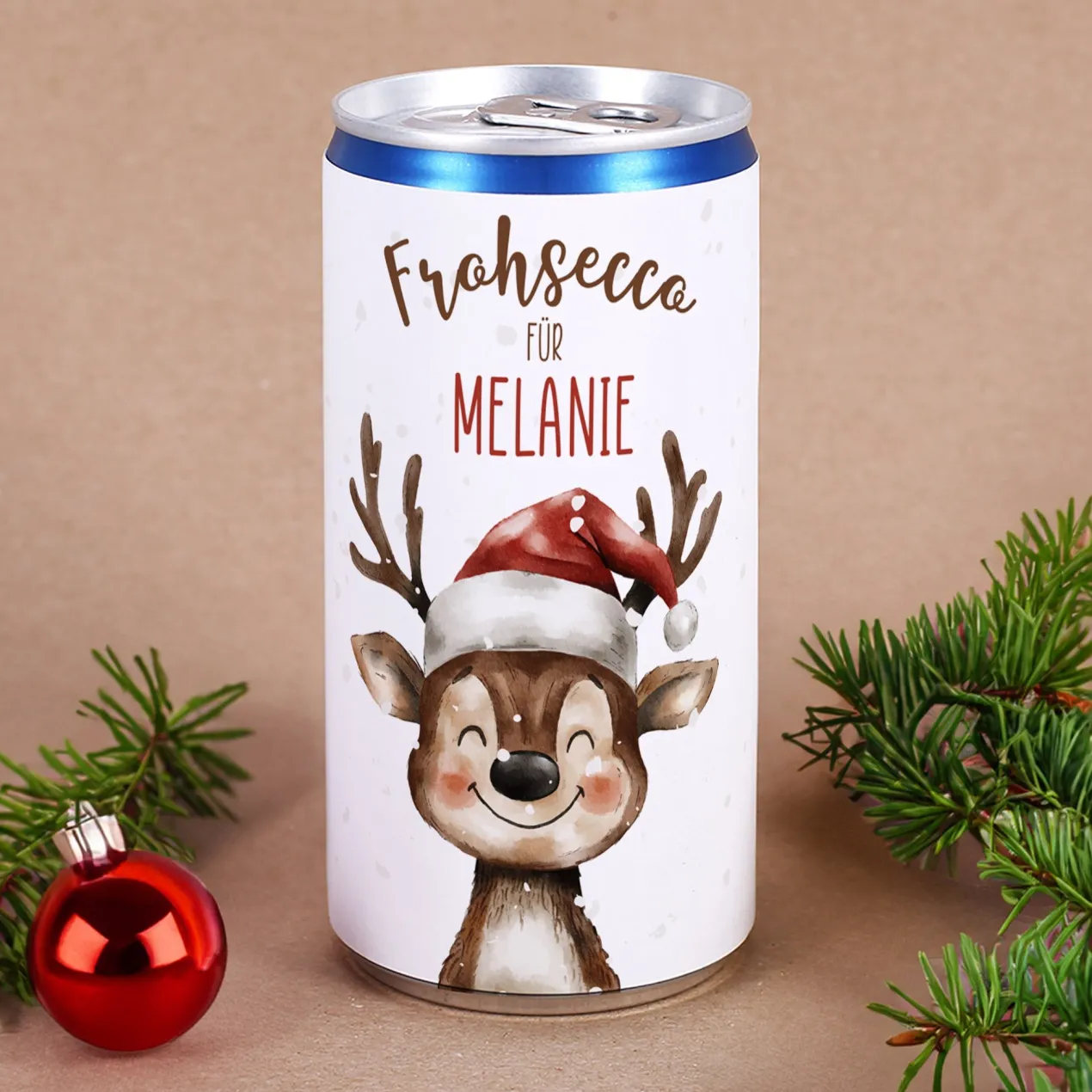 Secco Dose zu Weihnachten personalisiert mit Name | Rentier Frohsecco | 200 ml