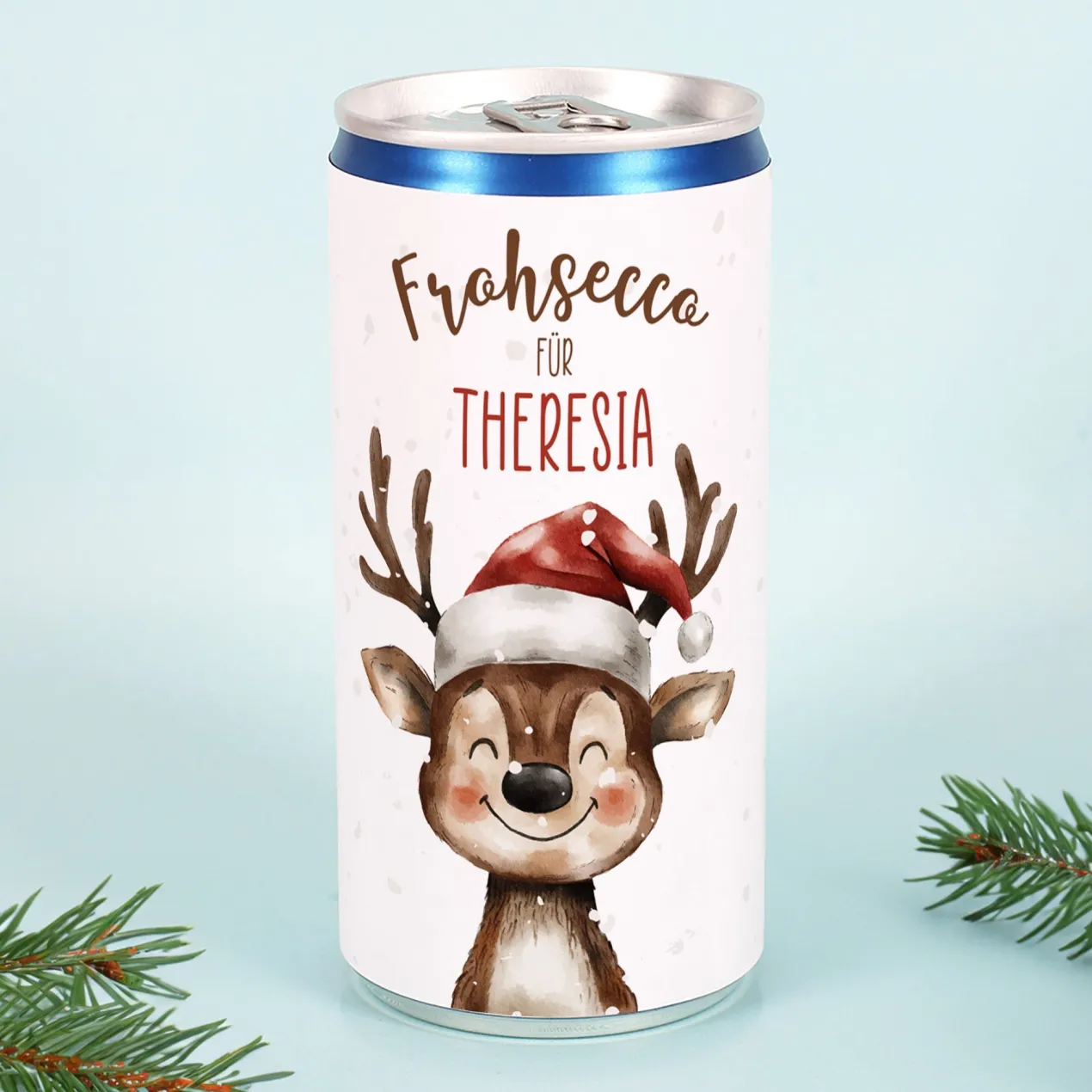 Secco Dose zu Weihnachten personalisiert mit Name | Rentier Frohsecco | 200 ml