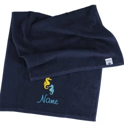 Seepferdchen Badetuch mit Name bestickt, 3 Farben zur Auswahl, 140x70cm
