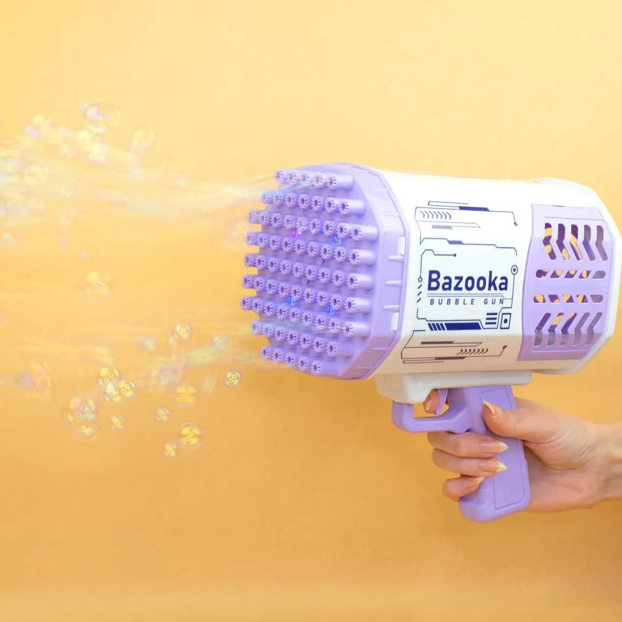 Seifenblasenpistole mit LED Licht | Party Bazooka mit Akku