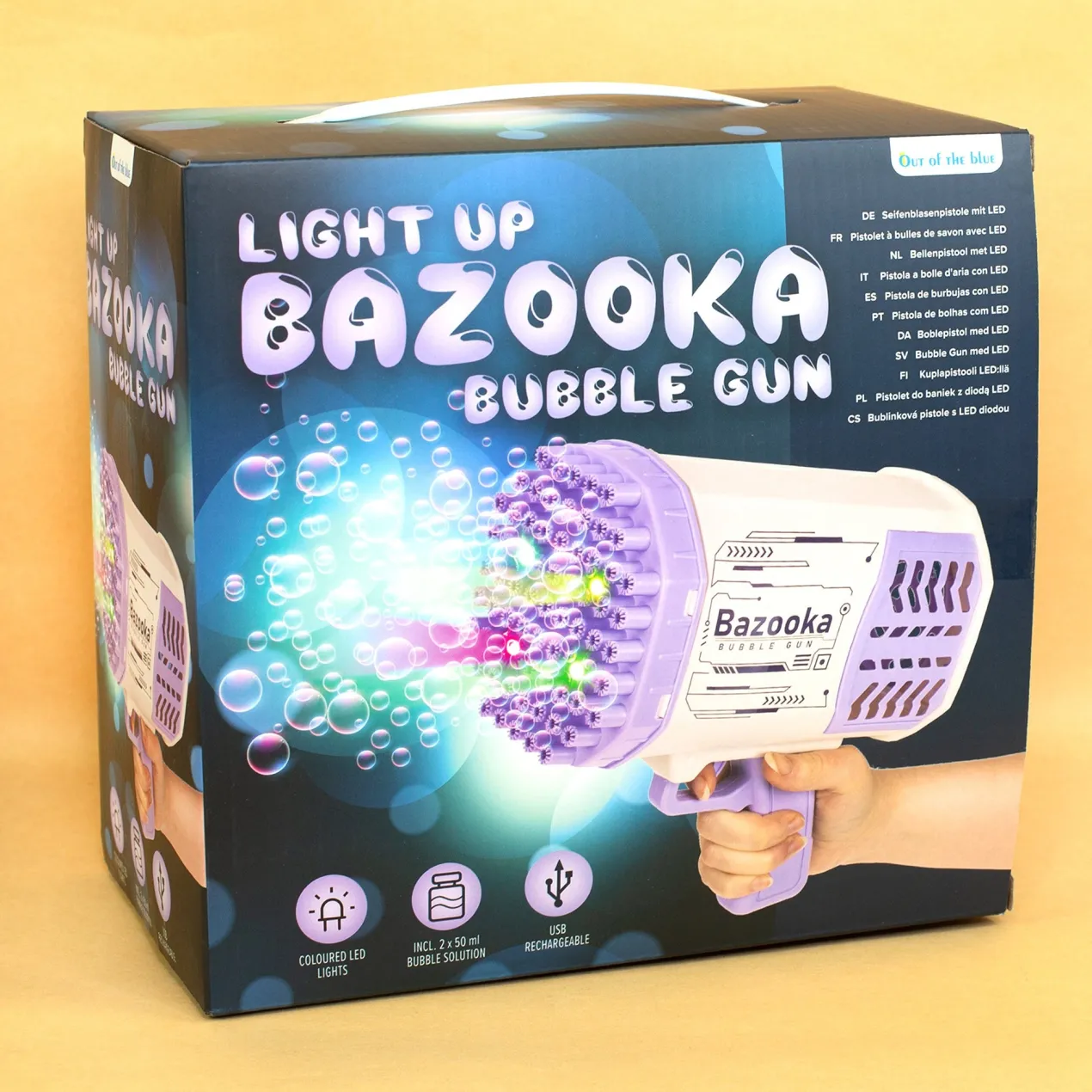 Seifenblasenpistole mit LED Licht | Party Bazooka mit Akku