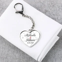2-seitiger Schlüsselanhänger zur Hochzeit mit Foto, Namen und Datum