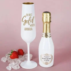 Sektglas - Gold wert - mit kleiner Scavi & Ray Sektflasche