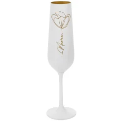 Sektglas mit Line Art Blume und Namensgravur im Blütenstiel