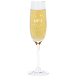 Sektglas mit Name und Herz aus Punkten