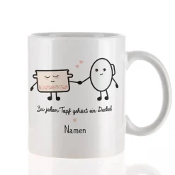 Süße Pärchen Tasse mit Topf und Deckel Motiv und Ihren Namen