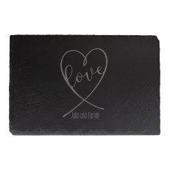 Servierplatte aus Schiefer mit Namen personalisiert für Paare | Love-Motiv | Rechteckig